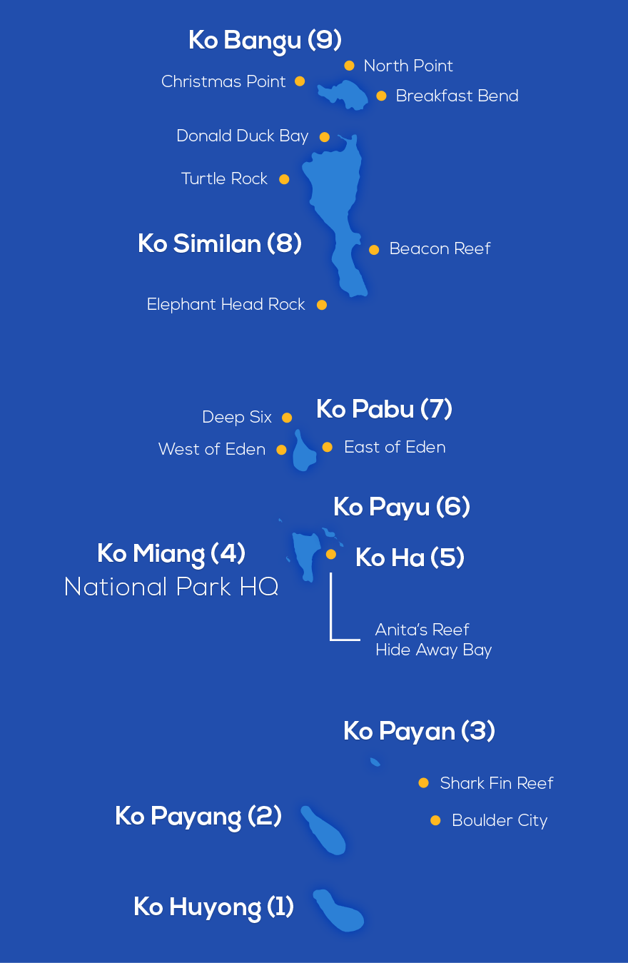 Map of the Similan Islands, Phuket, Thailand